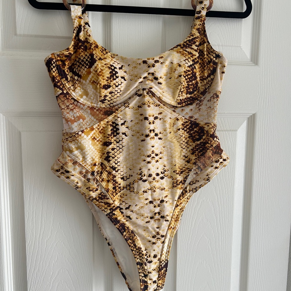 River Island Snake Print One Piece Swimsuit - Brown and Cream
